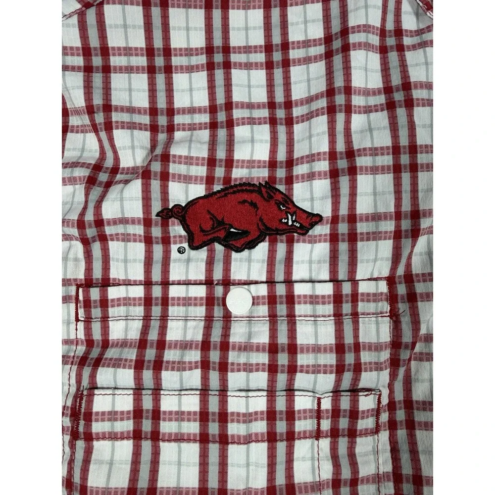 Columbia PFG Super Tamiami Arkansas Razorbacks Shirt Men L Plaid L/S Vented